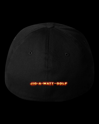Black cap with 'JIG-A-WATT-GOLF' text on a white background